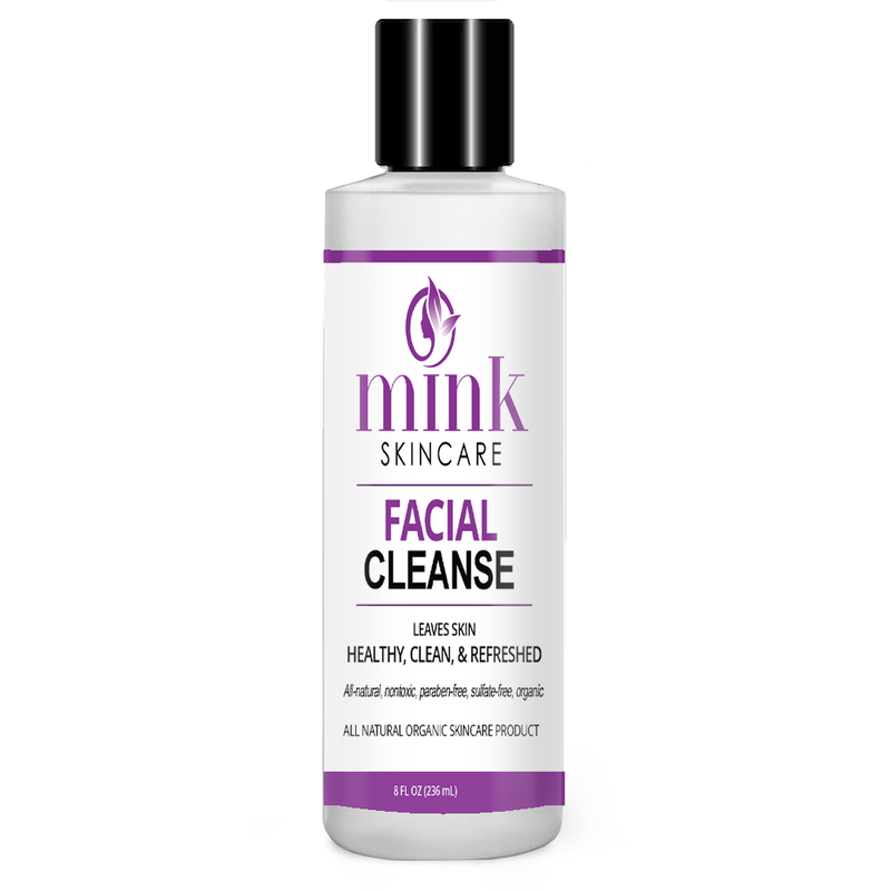 Facial Cleanse bottles on white background.