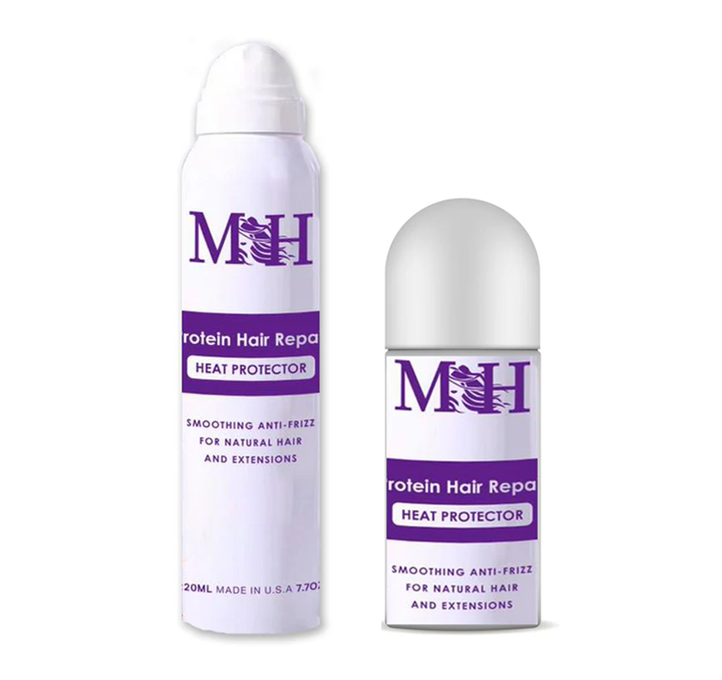 Protein Repair Heat Protection Spray bottle and tube on white background.
